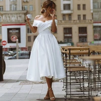 fashion cap sleeve short wedding dress 2022 elegant a line v neck off shoulder bridal gown lace up satin vestido de noiva