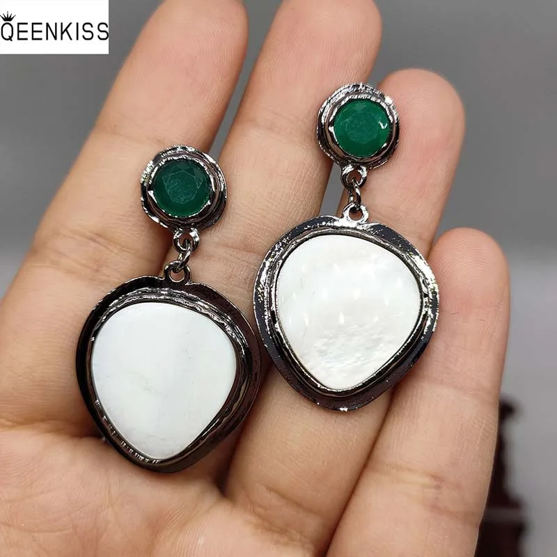

QEENKISS EG6204 2022 Fine Jewelry Wholesale Fashion Woman Girl Birthday Wedding Gift Heart Shell Antique Silver Stud Earrings