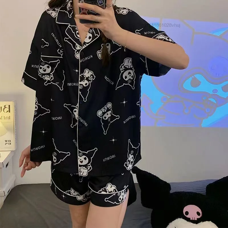 Пижама sanio Kuromi женская летняя с коротким рукавом шортами мультфильм японское