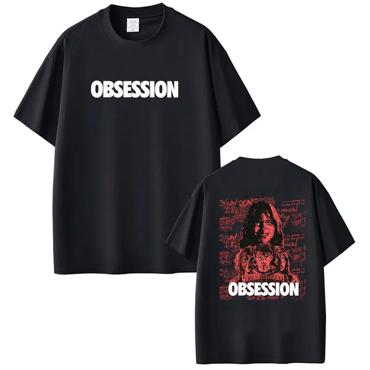 Фото Футболка унисекс 2026 Movie Obsession Horror Graphic, винтажная, высококачественная, модная, 100% хлопок, оверсайз, уличная одежда №1