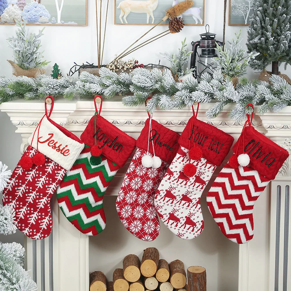 

Knit Christmas Stockings Personalized Stockings Monogrammed Stocking Embroidered Stocking Custom Name Family Stockings Gifts