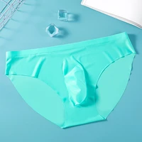 mens seamless underwear briefs ice silk 3d pouch ultra thin transparent underwear male summer one piece panties sexy underpants
