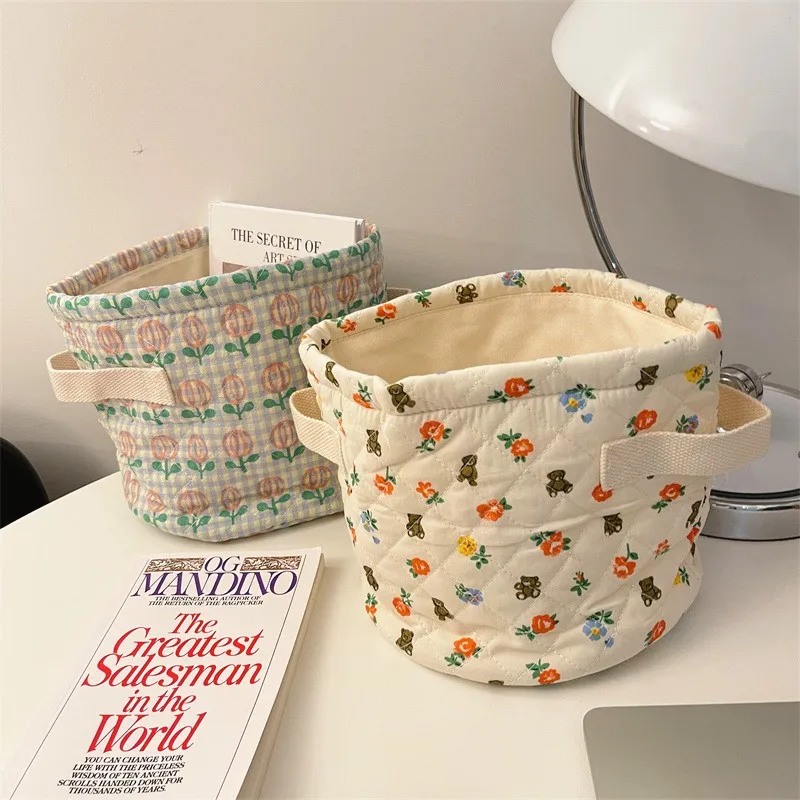 

Cute Quilted Storage Basket Foldable Cosmetics Finishing Bag Women Portable Toiletry Bags Korean Style Desktop Organizer Pouch