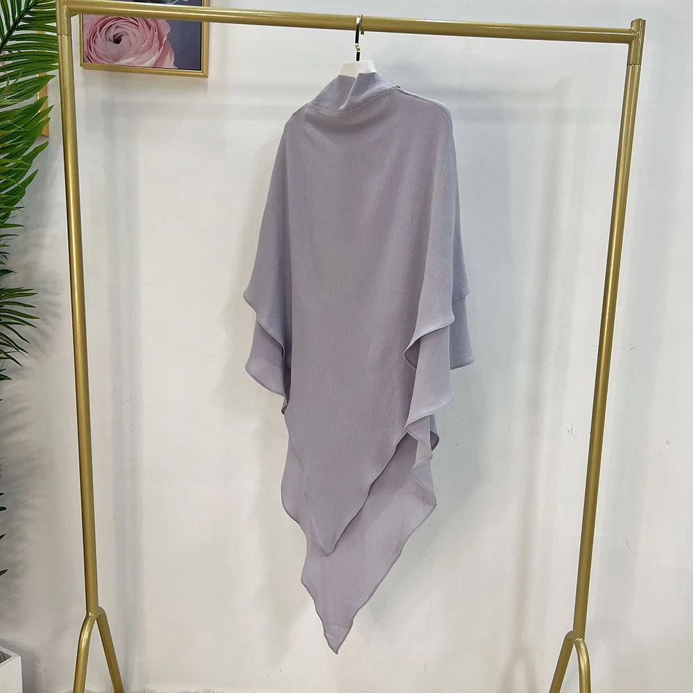 2 Layers Crepe Muslim Ramadan Islamic Clothing Solid Color Long Khimars Prayer Scarf Women Overhead Tie Back Hijab Niqab