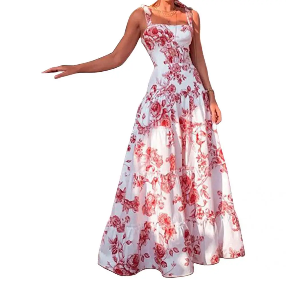 

Popular Women Sundress Patchwork Streetwear Women Dress Flower Pattern Ankle Length Dress