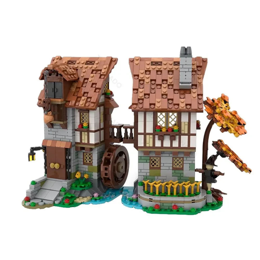 

MOC Medieval Watermill building blocks Tavern Smithy Black Falcons Toys Children Kids Architecture Brick Birthday Christmas Gift