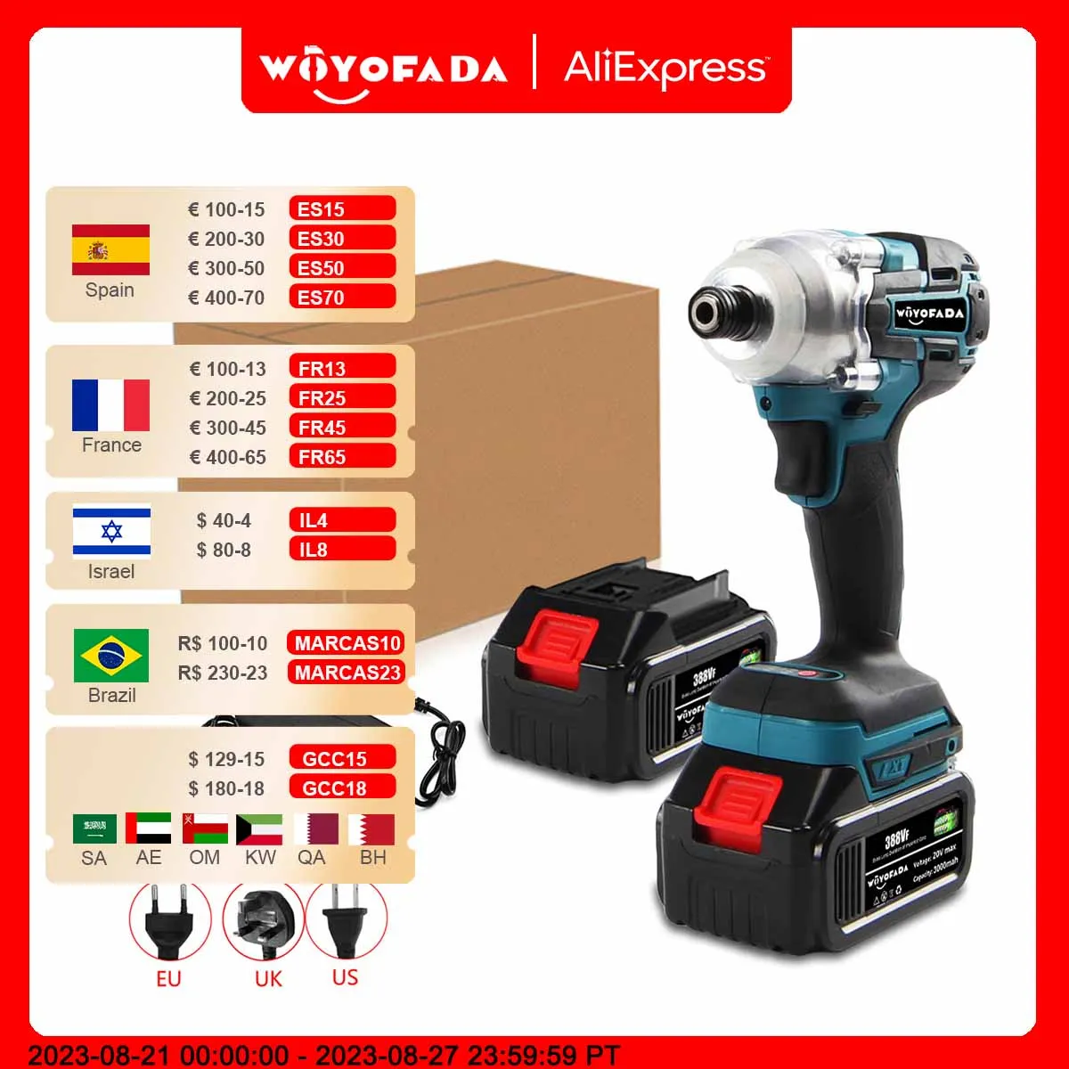 WOYOFADA 18V Cordless Electric Screwdriver Speed Brushless Impact Wrench Rechargable Drill Driver LED Light For Makita Battery