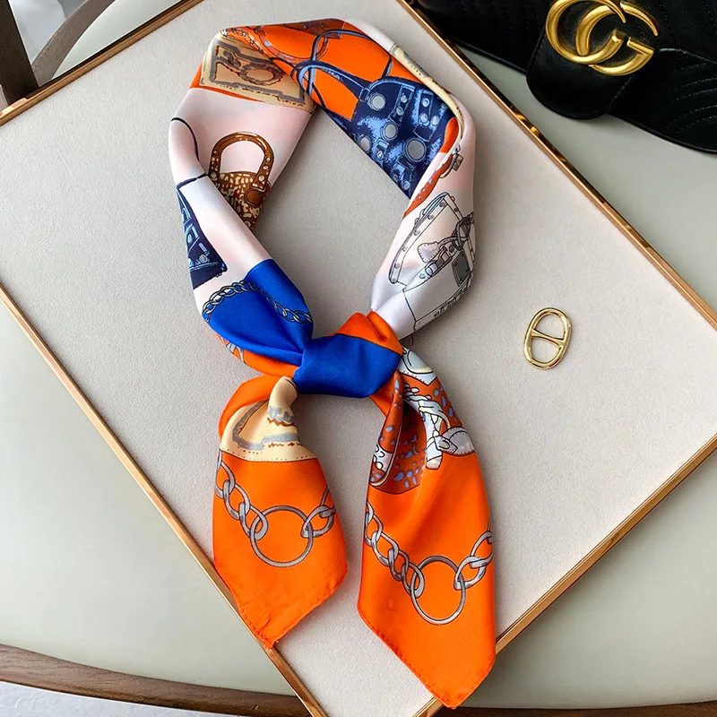 

Luxury Brand 2022 New Fashion Summer Silk Square Scarf Women Satin Neck Hair Tie Band Soft Beach Hijab Head Female Foulard