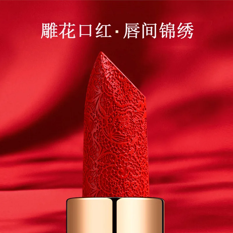 3.8g Glamour Luxury Lipstick Long Lasting Moisturizing Waterproof Non-stick Cup Ox-colored Micro-carved Lipstick Free Shipping