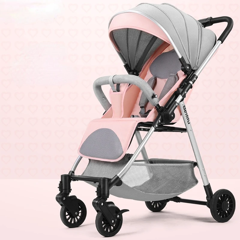 

High-view Two-way Baby Stroller Can Sit and Lie Down Ultra-light Folding Trolley Four-wheel Shock-absorbing Stroller
