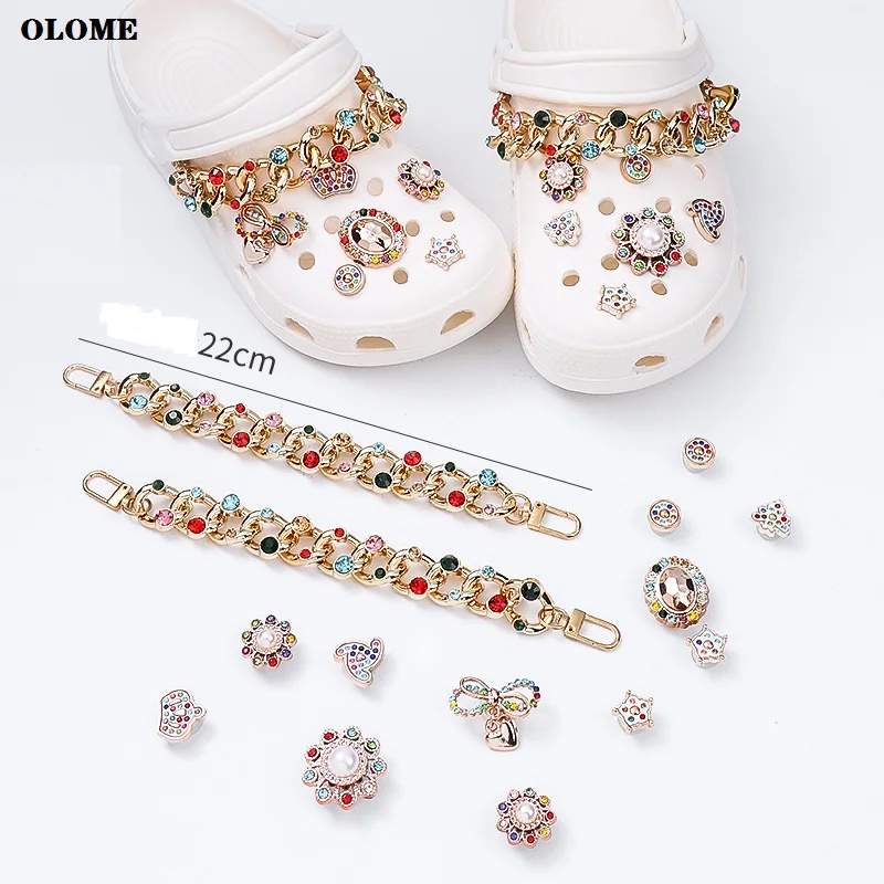 

Bling Jewelry Shoes Charms Croc Sets Pearl Chains Crystal Rhinestone Assecories Clog Shoe Decorate Women Party Birthday Gifts