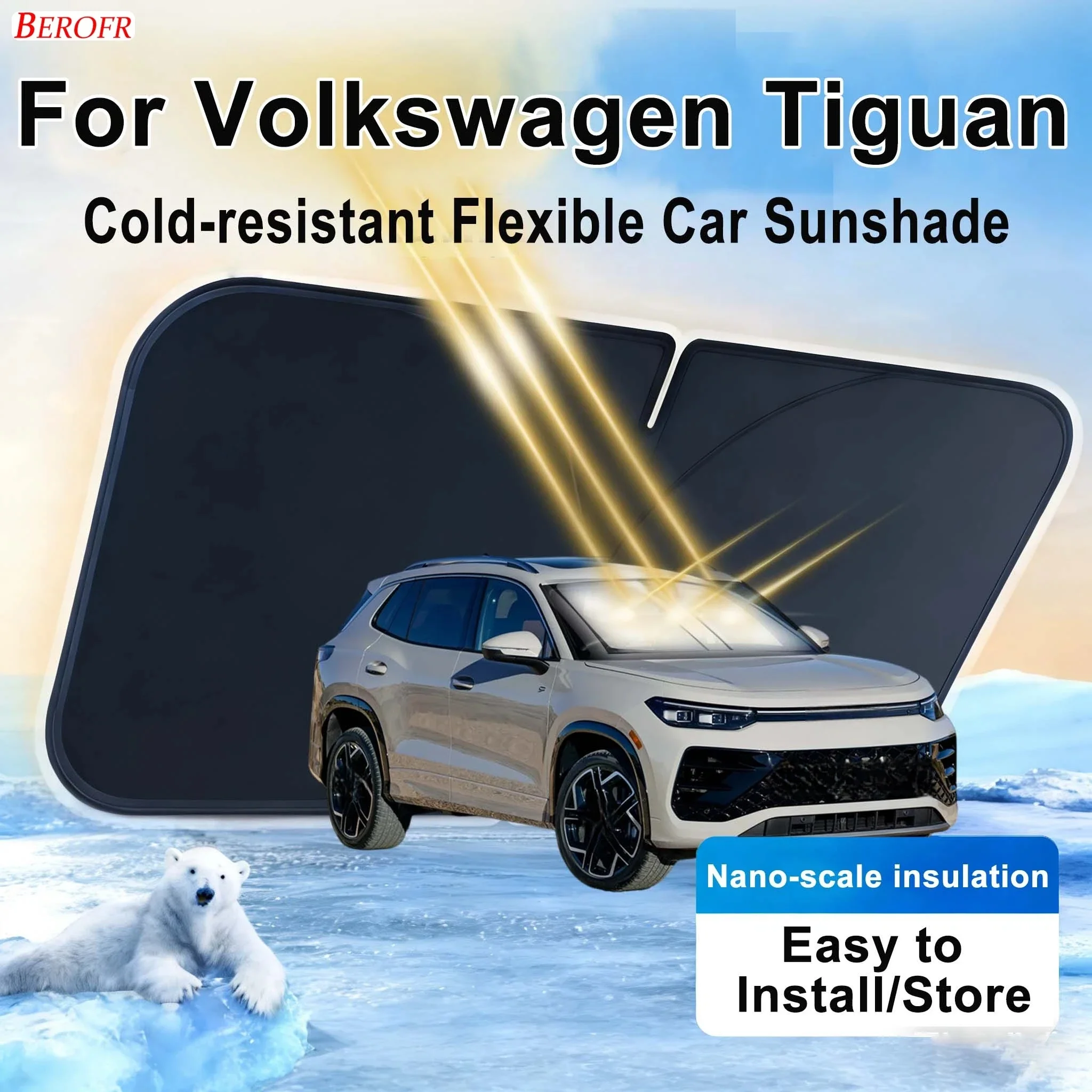 Фото Солнцезащитный экран на лобовое стекло для Volkswagen Tiguan 2024-2026: теплоизоляционная накидка на переднее окно, летние автоаксессуары №1