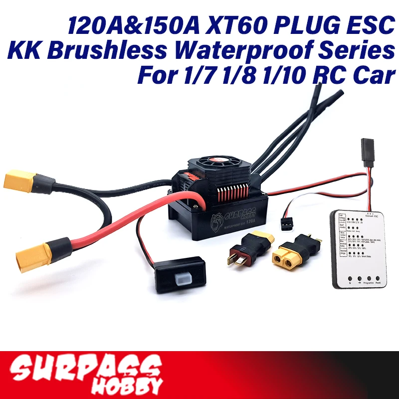 

Surpass Hobby Waterproof Brushless ESC KK 150A 120A XT60 Plug Adapter for 1/7 1/8 Rc Car Monster Truck Drift 6s Cell Battery