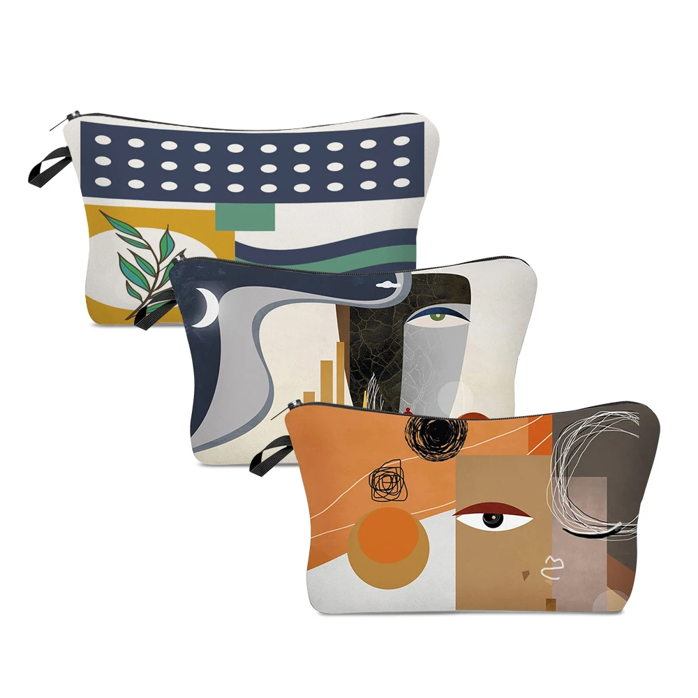 

Women Portable Cosmetic Bags Nordic Print Wash Bag Pouch Travel Storage Zip Toiletries Organizer Female Pocket Money Bag