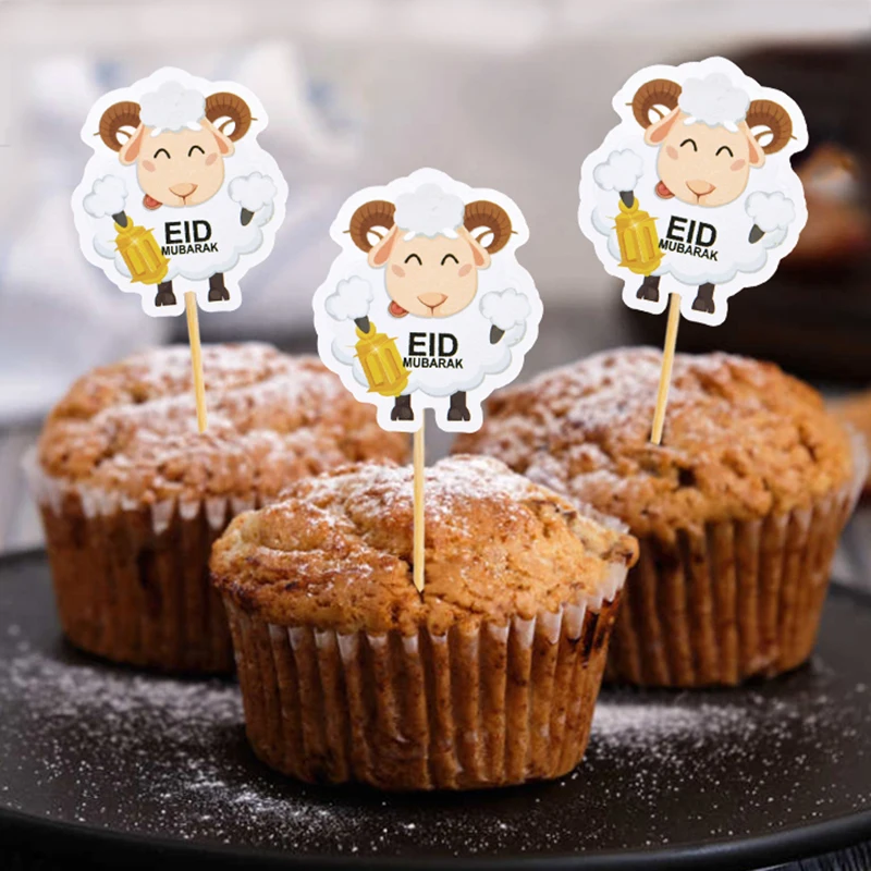 

12/24Pcs Eid Mubarak Sheep Cupcake Toppers Muslim Islam Eid Cake Topper Decoration Ramadan Kareem 2023 DIY Cake Baking Supplies