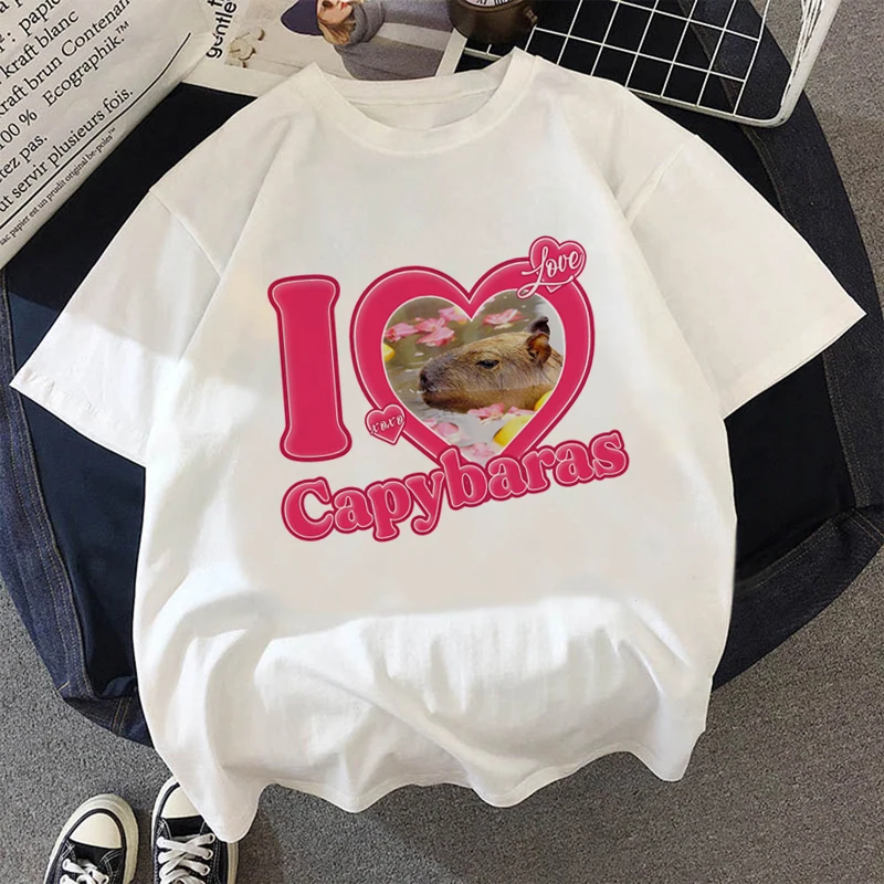 

Capybara Oversized T-shirt Y2k Clothes Pattern Harajuku Vintage T Shirt Streets Manga Capybara Clothing Round collar Anime 2022