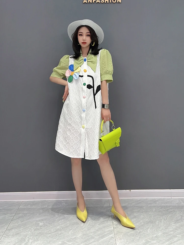 

XITAO платье контрастного цвета модное Цветочное платье с декоративным бантом на воротнике летнее Новое повседневное женское свободное Трен...