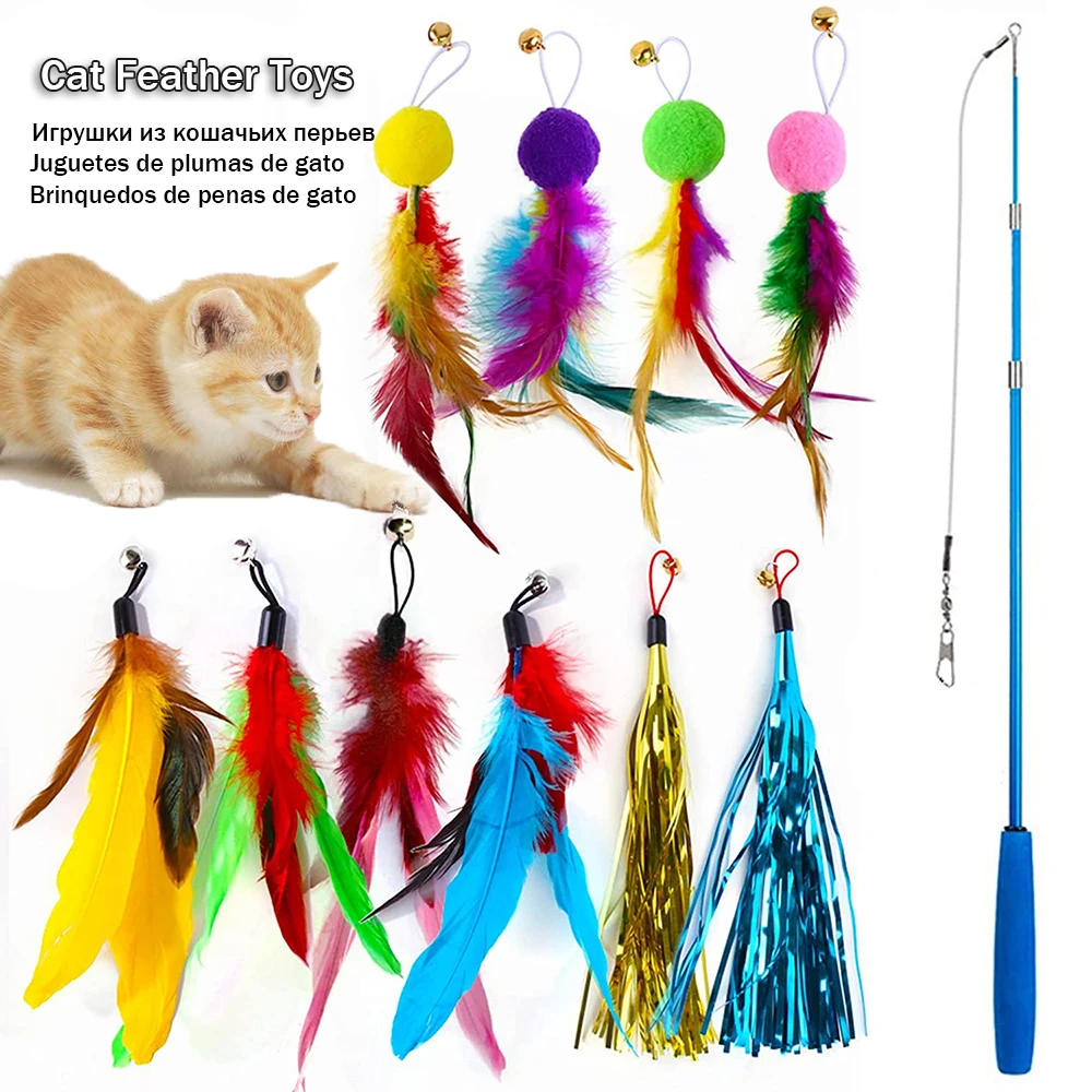 Игрушки для кошек 11 шт. интерактивные игрушки с перьями выдвижная кошачья