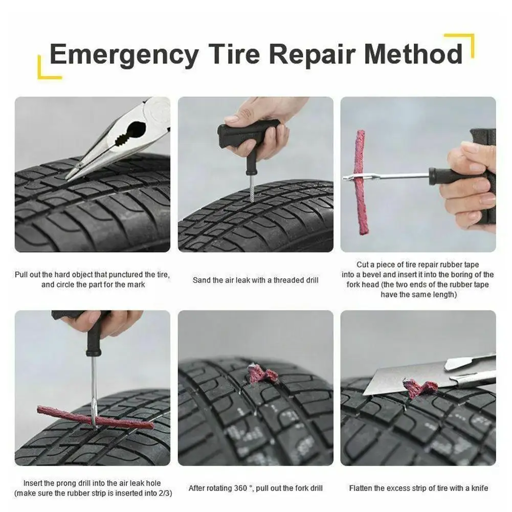 

Car Vacuum Tire Repair Tool Tire Repair Tool Emergency Puncture Tire Tubeless Strip Tool Car Repair Accessories Kit Rubber R9f0