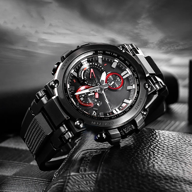 Watch Accessories For Casio MTG-B1000 G1000 Watch Strap Solid Steel Linker Rubber Silicone Pin Buckle Bracelet