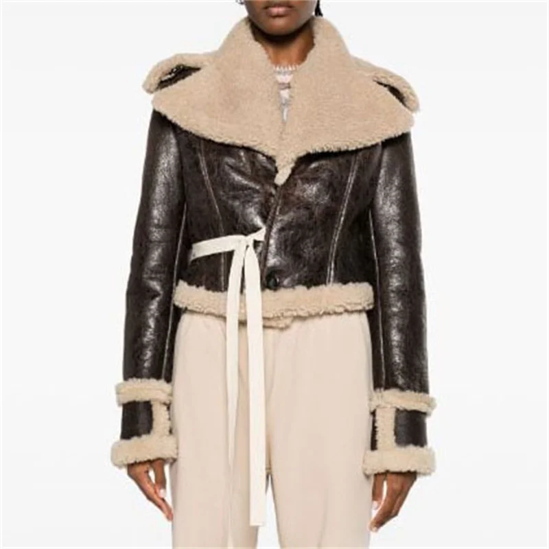 

artificial Sheepskin coat for women 2023 Winter New Detachable shawl warm thick coat Vintage Lamb wool integrated women's jacket