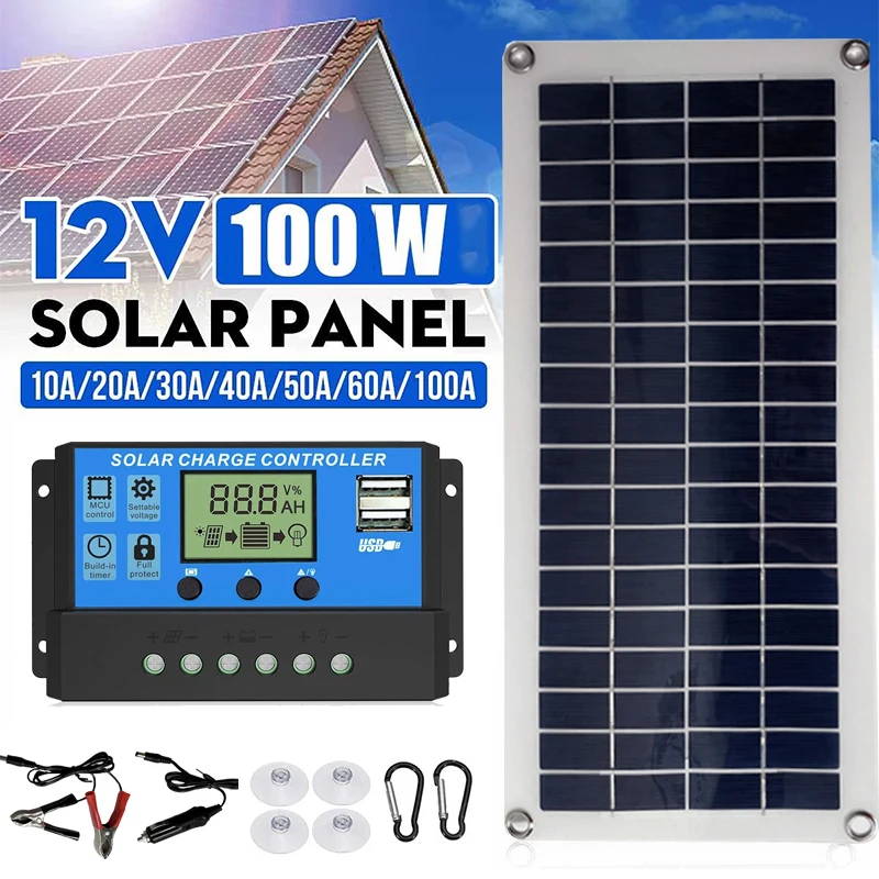 

Solar Panel Kit Complete 12V USB With 10-60A Controller Solar Cells Panel for Car Yacht RV Boat Caravan Boat Battery Charger