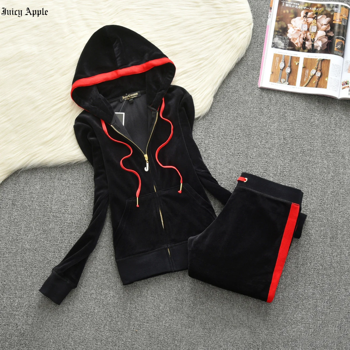 Juicy Apple Tracksuit Womens Two Piece Set 2022 Autumn Winter Sports And Casual Suit Fashion Hooded Tops Long-sleeved Trousers