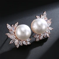 2022 hot sale white color cubic zirconia imitation pearl earring for women wedding leaf shape brincos dinner party jewelry