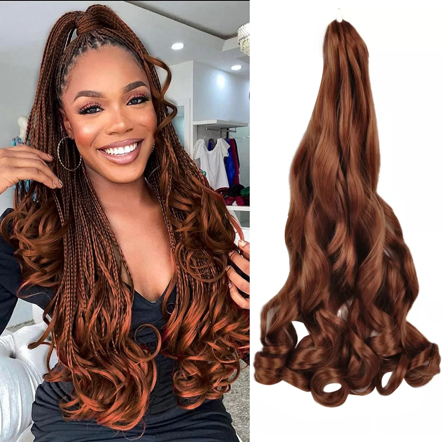 

Спиральные вьющиеся волосы для плетения, длинные 22 дюйма, свободные волнистые синтетические вязаные косы, французские вьющиеся косы, Омбре, вязаные удлинители волос