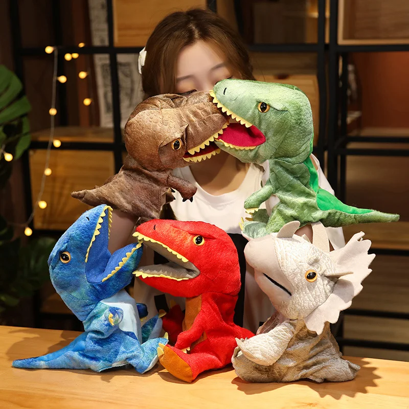 1 Pc ตุ๊กตาไดโนเสาร์ตุ๊กตาหุ่นมือเหมือนจริง Triceratop Tyrannosaurus Rex ตุ๊กตาหุ่นมือสำหรับเด็กผู้ใหญ่ Muppets