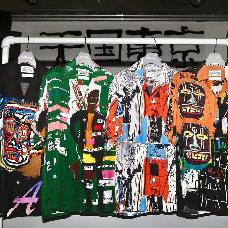 Tops coloridos de manga corta para hombre y mujer, camisas de hip hop de calle alta, con botonadura única, WACKO MARIA