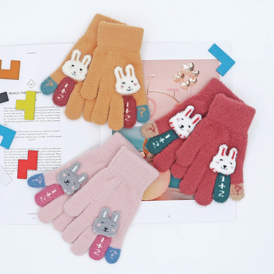 

Girls Cute Cartoon Rabbit Gloves Winter Knit Kids Toddler Mittens Children Keep Finger Warm Gloves for Baby 4-8 Years Old