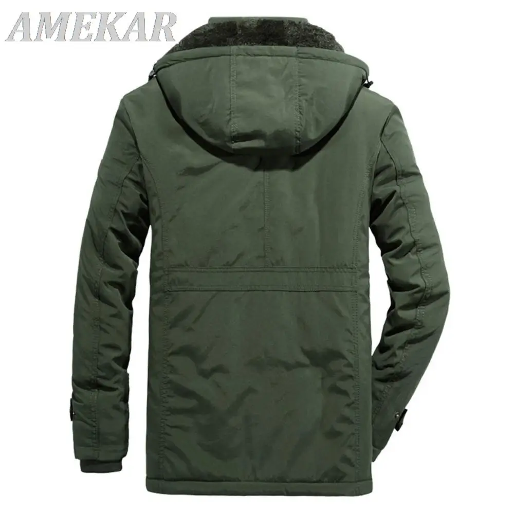 Winter Parka Men Jacket Mens Plus Velvet Men Hooded Windbreaker Coats Men's Casual Warm Jackets Coat Detachable Hat Down Jacket