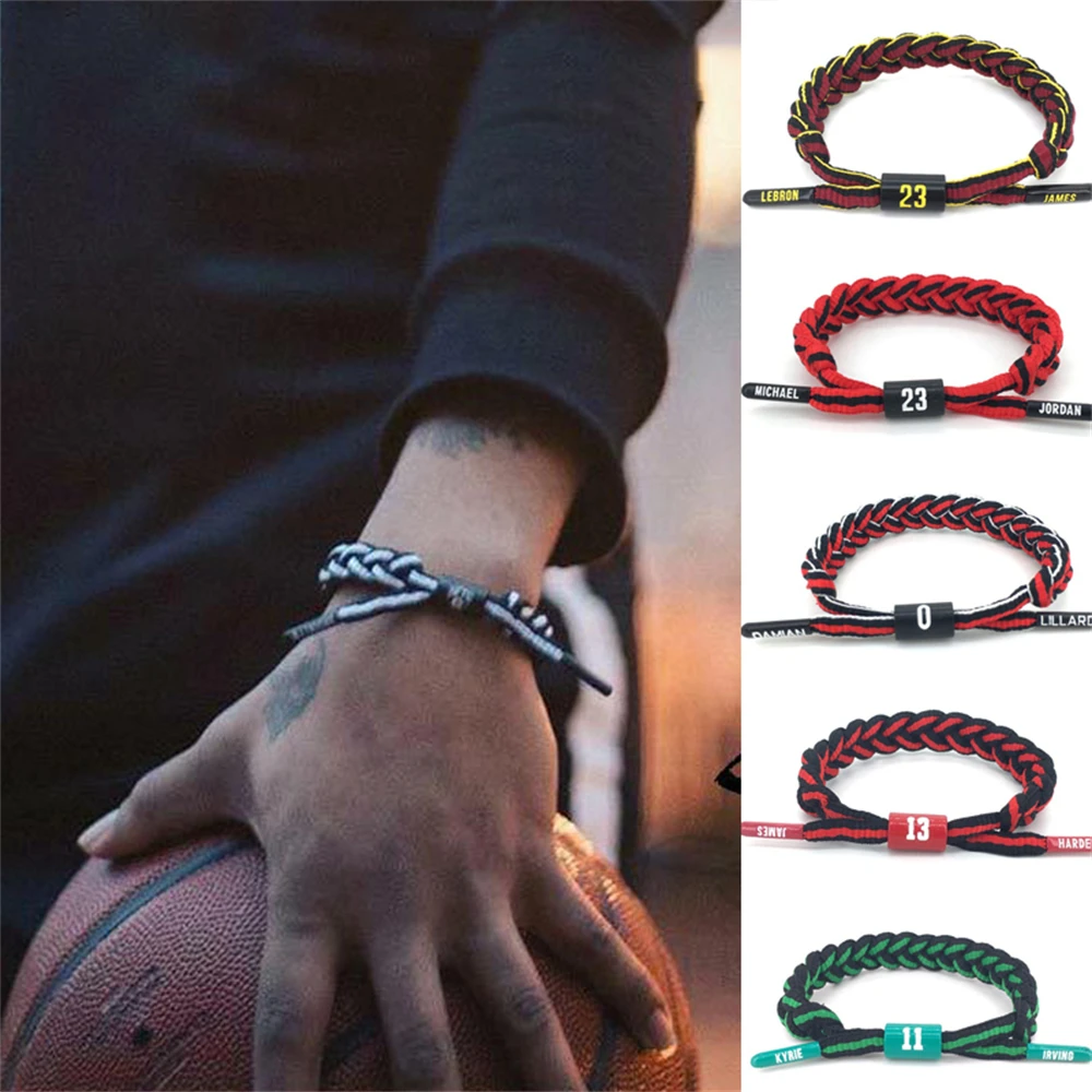 Adjustable Sports Bracelet Handwoven Shoe Lace Bracelet Basketball Wristband Men Women Acrylic Beads Weave Bangle Gifts