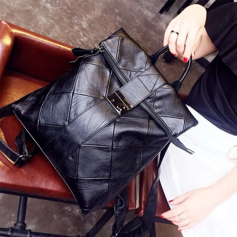 

Fashion PU Large Capacity Women Shoulder Backpack Casual Girl Book School Bag Female Travel Bag Ladies Shopper Bag 2021 New