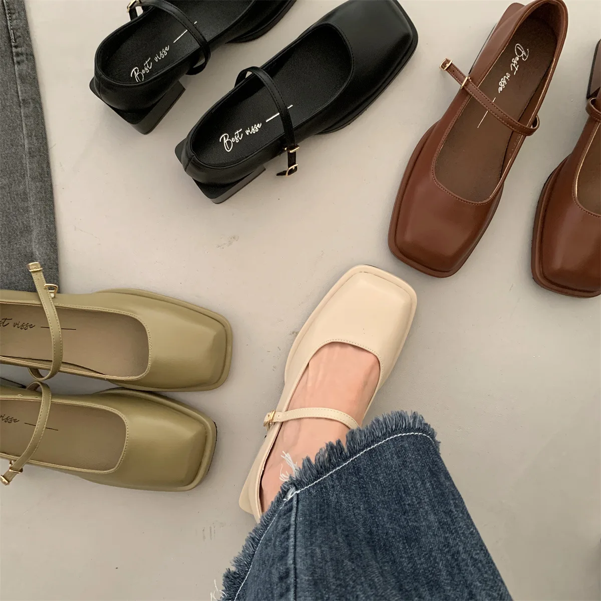 

Туфли женские на среднем каблуке, с квадратным носком, на толстом каблуке