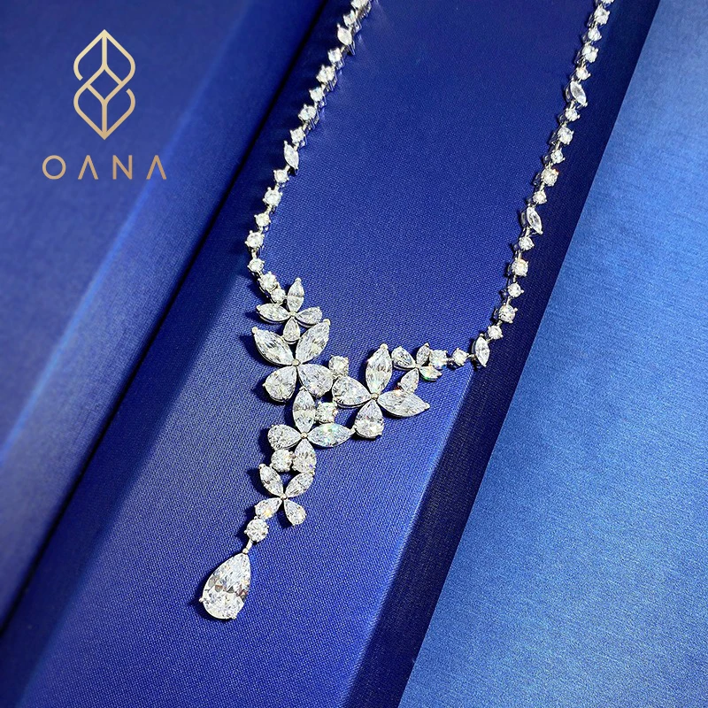 

OANA S925 Silver Full Diamond Butterfly Necklace Evening Style Tassel Ladies Pendant Wedding Jewelry Free Shipping
