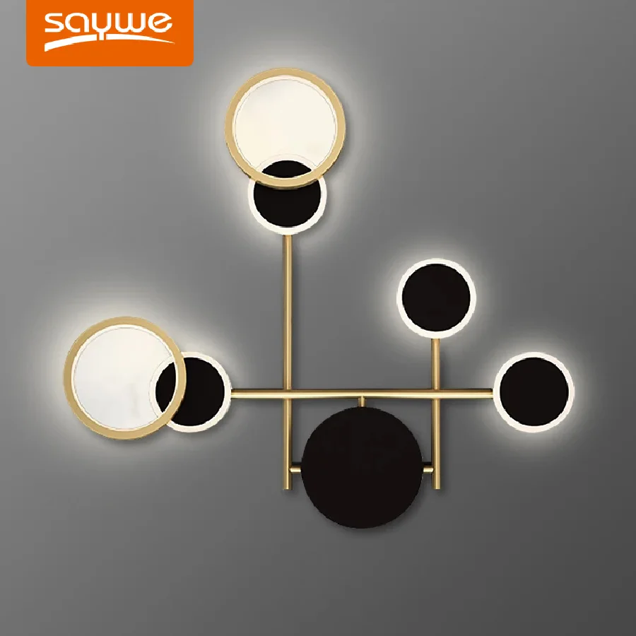 

Светодиодные настенные лампы, роскошное медное черное бра с вращающимся кольцом для спальни, гостиной, лофта, коридора, декоративное освеще...