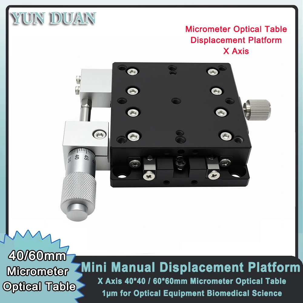 Фото Ось X 40/60 мм Мини-ручная платформа оптического перемещения Микрометр Линейные направляющие Высокоточный регулируемый скользящий столик LGX40 №1