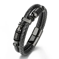 original creative multilayer woven leather rope men bracelet titanium steel bead leather braided bracelet jewelry gift