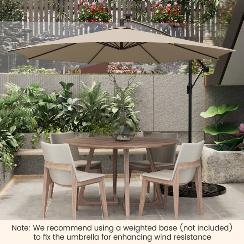 

10 Feet Patio Offset Umbrella with 112 Solar-Powered LED Lights Outdoor Furniture Beach Sun Umbrellas Paraguas