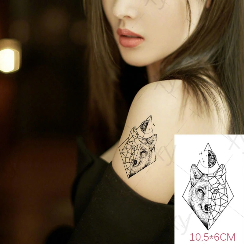 

Temporary Tattoo Sticker Waterproof Body Art Geometry Half Face Wolf Lion Small Size Fake Tatto Flash Tatoo for Kids Women Men