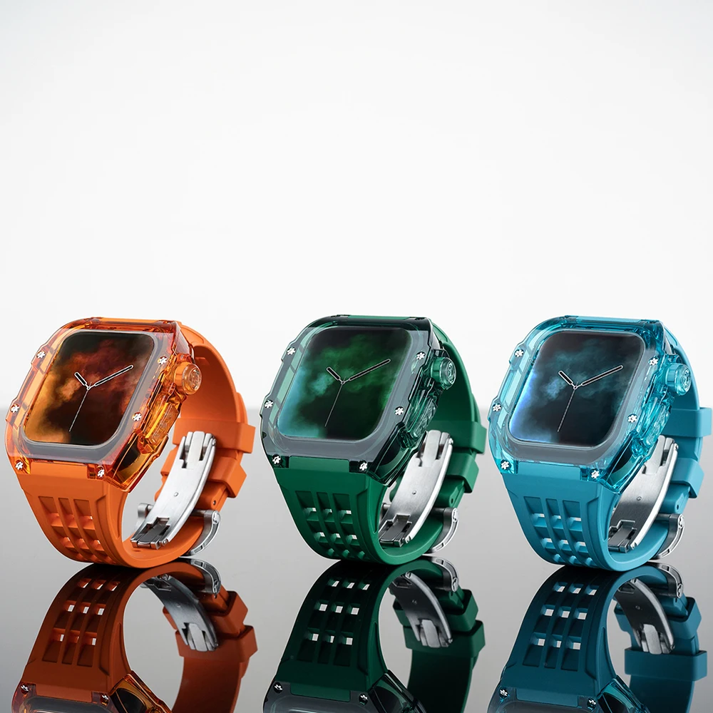 Glacier Transparent Modification Kit for Apple Watch Ultra 8 7 6 SE 5 4 Rubber Strap for IWatch Series 44mm 45mm 49mm Refit MOD