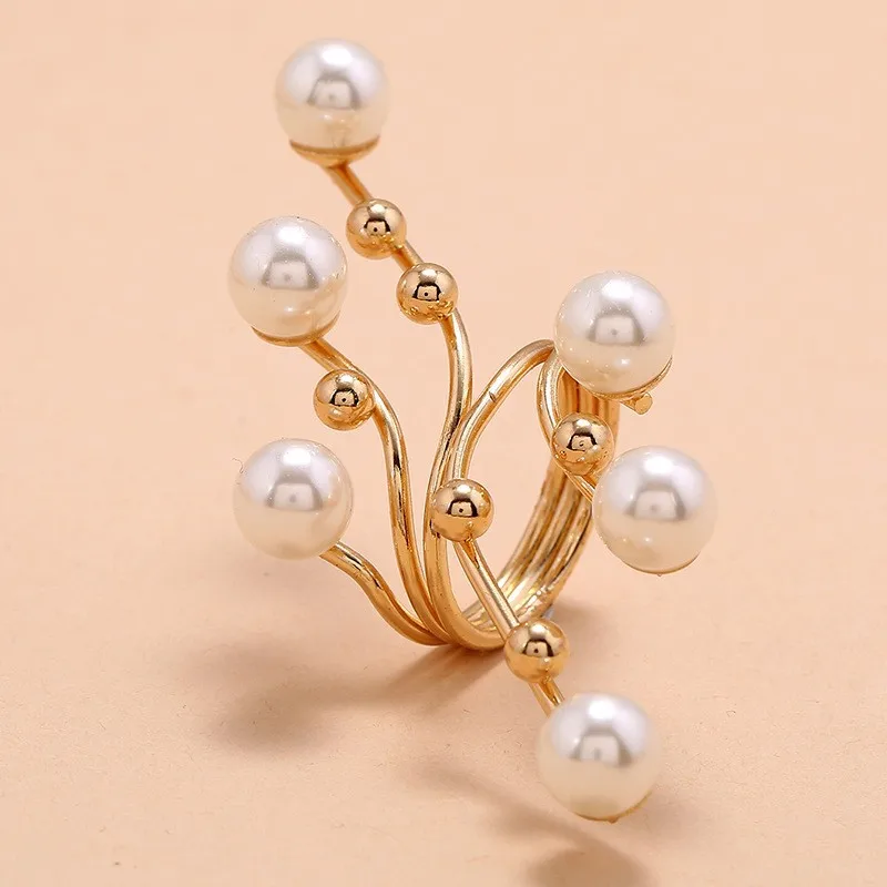 

European and American Fashion Trend Pearl Geometric Ring Personality Exaggerated Creative Ring Best Selling Gifts