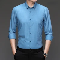 2022new mens shirt four seasons korean version trend printing stripe seamless business fashion fit mens long sleeved shirt