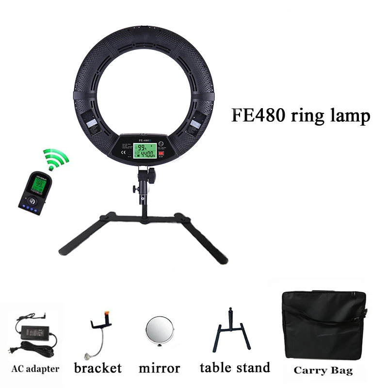 

Yidoblo FE-480II LED Ring Lamp + Table Stand LCD Display Lamp RC Photographic Bio-color Adjustable Lighting Make-up Ring Lights