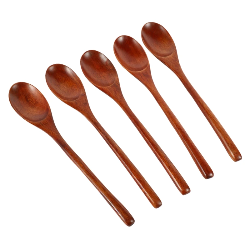 

Spoons Wooden Soup Spoon 5 Pieces Eco Friendly Tableware Natural Ellipse Wooden Ladle Spoon Set for for Eating Mixing Stirring C