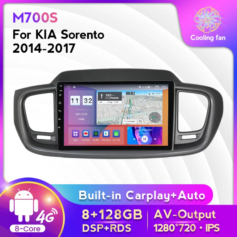 Автомобильный мультимедийный плеер Android 11 128G ROM 8 ядер для KIA Sorento 2014-2017 радио