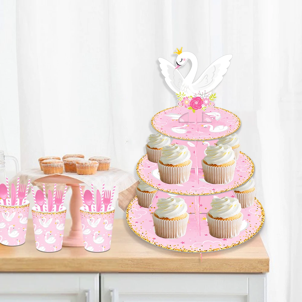 

3-layers Girls Sweet Wedding Cartoon Crown Swan Soiree Ballet Birthday Party Decor Cake Display Stand Baby Shower Party Supplies