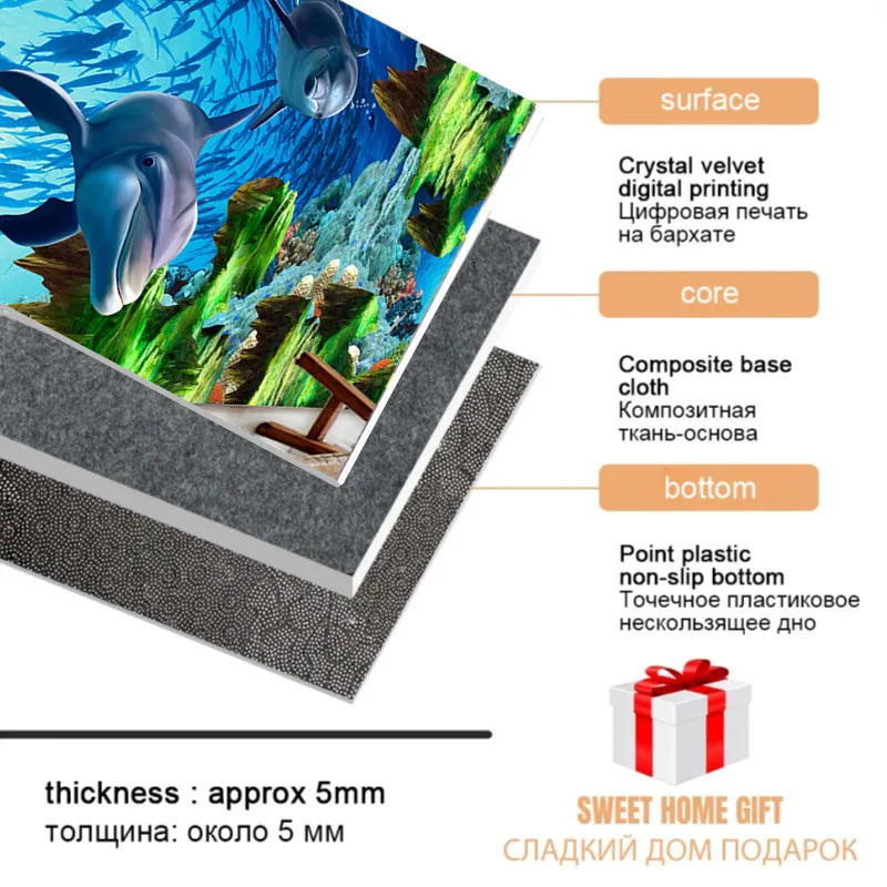 Cobblestone Goldfish Dolphin Living Room 3D Carpet Hallway Corridor Rugs Kids Play Bedroom Rug Crystal Velvet Shower Kitchen Mat